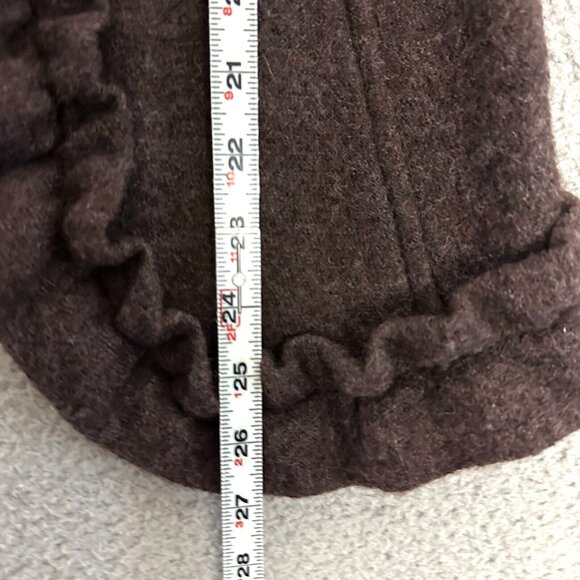 Susan Bristol Wool Cardigan Sweater Brown Open Ruffled Collar Hem Pockets - Picture 4 of 8